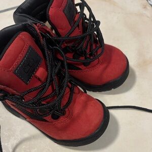 Red and Black Timberland Boots